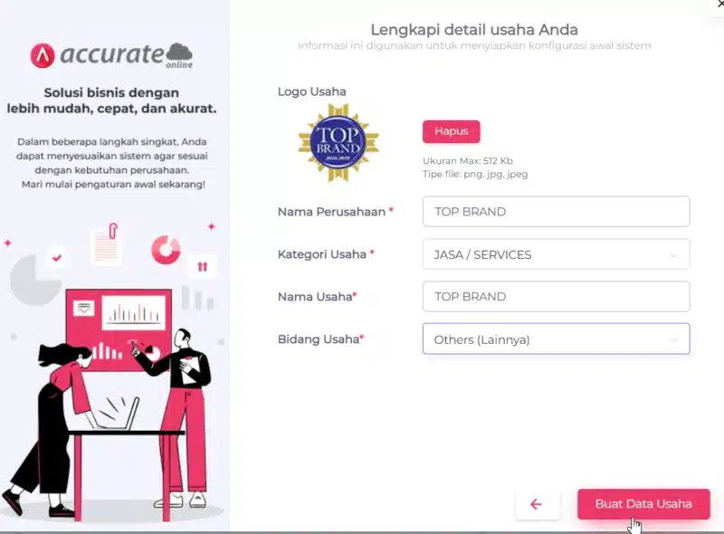 Mengisi data saat membuat database accurate online