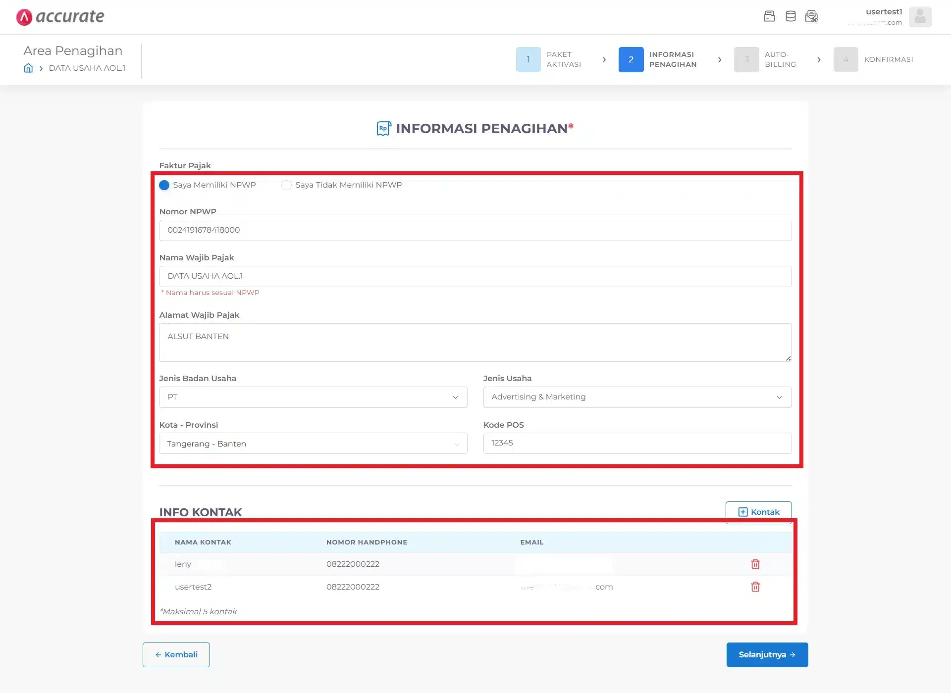 Mengisi data aktivasi prepaid accurate online