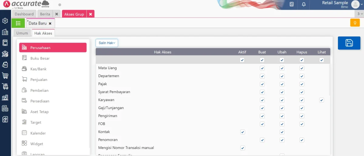 hak akses accurate online otorisasi